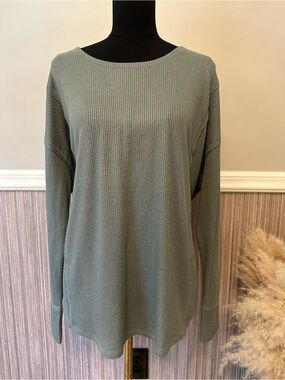 NWT Knox Rose Rib Knit Tunic Top XXL Sage Green Long Sleeve Oversized Boho